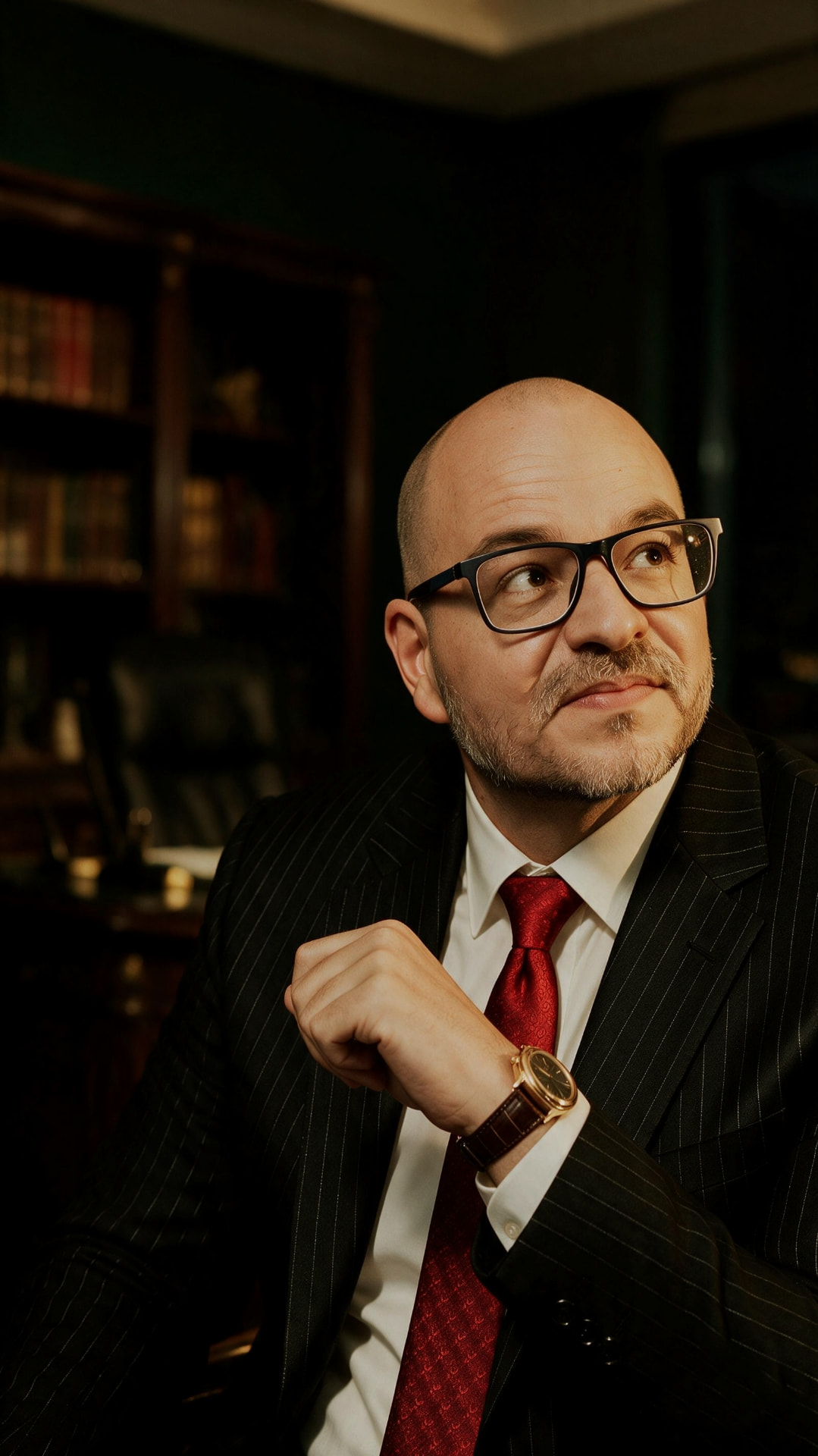 Francisco Del Giudice em atitude de escuta, em seu escritório